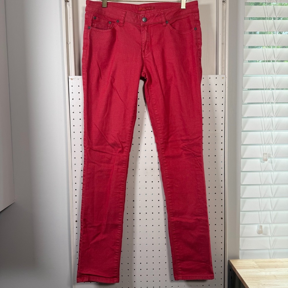 PrAna Jeans Women's Red Denim‎ Stretch Straight Leg Low Rise Pockets - 10/30